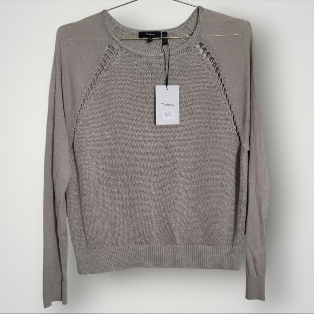 Theory Sag Harbor Sweater Size Small S Dark Oatmeal Beige Linen Blend